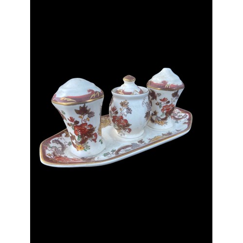 623 - MASONS BROWN VELVET CONDIMENT SET ON TRAY