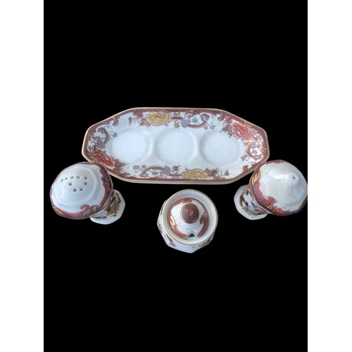 623 - MASONS BROWN VELVET CONDIMENT SET ON TRAY