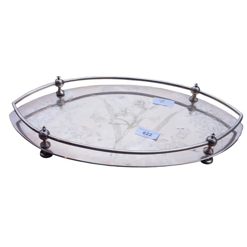 622 - A STUNNING SHAPED SILVER PLATED TRAY WITH FLORAL DISPLAY