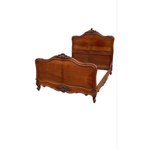 653 - SOLID WALNUT DOUBLE HEAVILY CARVED FRENCH BED