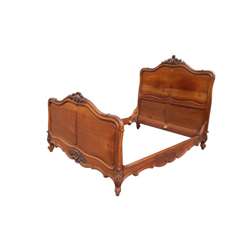 653 - SOLID WALNUT DOUBLE HEAVILY CARVED FRENCH BED