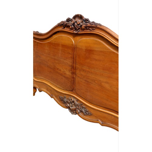 653 - SOLID WALNUT DOUBLE HEAVILY CARVED FRENCH BED