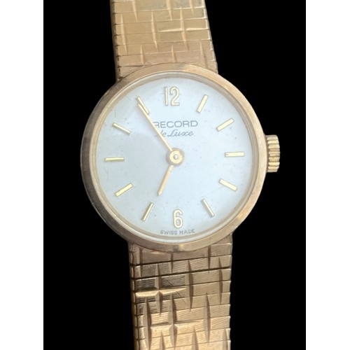 563A - A VINTAGE RECORD DE LUXE (LONGINES) SWISS MADE 9CT GOLD LADIES WATCH 27G TOTAL IN P.W.O