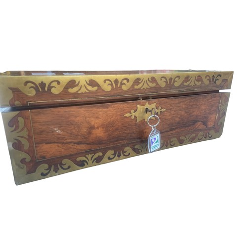 577 - AN ABOSULTELY STUNNING ROSEWOOD BRASS MOUNTED WRITING BOX MEASURES 20 x 10 x 7