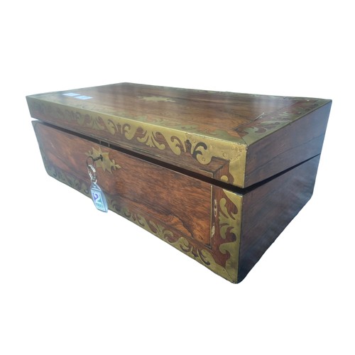 577 - AN ABOSULTELY STUNNING ROSEWOOD BRASS MOUNTED WRITING BOX MEASURES 20 x 10 x 7