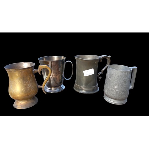 58 - 4 ANTIQUE DRINKING VESSELS BRASS,PEWTER AND SOUTH SEA