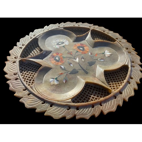 56 - AN SHAPED INDIAN MARBLE PLATE INLAID WITH M.O.P 10