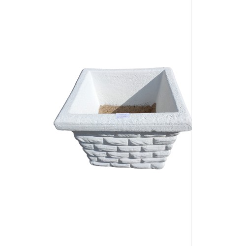 68 - WHITE CONCRETE PLANTER 14SQ x 10.5