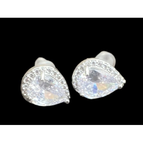 205 - PAIR OF SILVER CRYSTAL SET EARRINGS