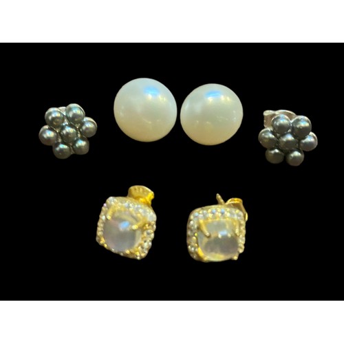 216 - 2 PAIR OF SILVER PEARL EARRINGS AND 1 OTHER