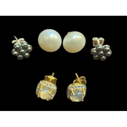 216 - 2 PAIR OF SILVER PEARL EARRINGS AND 1 OTHER