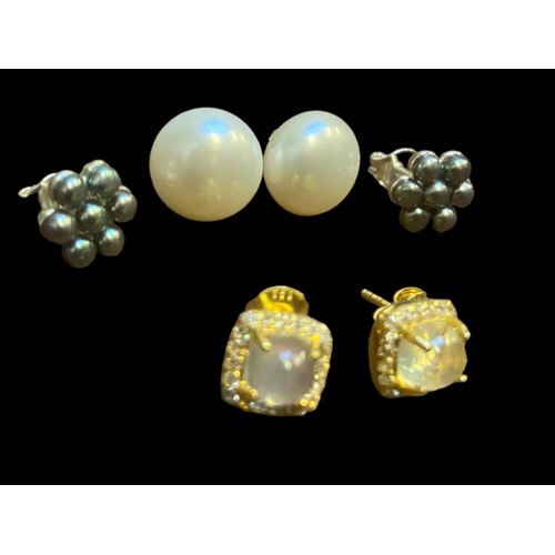 216 - 2 PAIR OF SILVER PEARL EARRINGS AND 1 OTHER