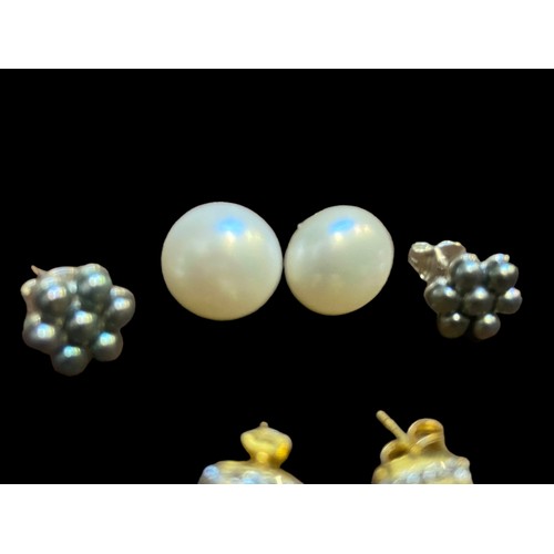 216 - 2 PAIR OF SILVER PEARL EARRINGS AND 1 OTHER