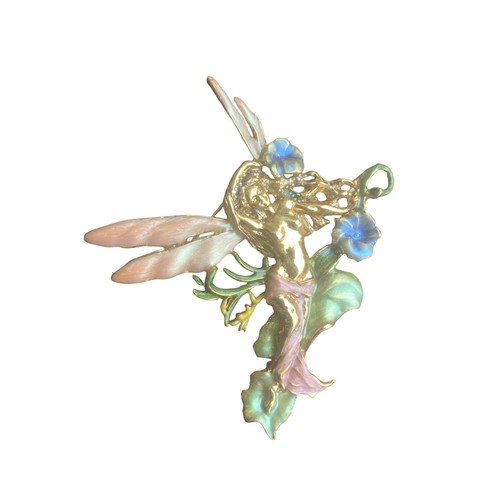 224 - LARGE ART NOVEAU STYLE FAIRY ENAMELLED BROOCH