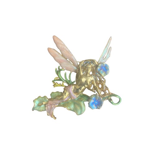 224 - LARGE ART NOVEAU STYLE FAIRY ENAMELLED BROOCH