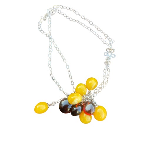 243 - SILVER AMBER AND BUTTERSCOTCH AMBER NECKLACE