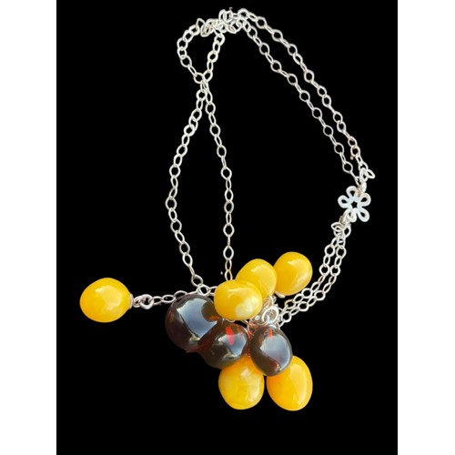 243 - SILVER AMBER AND BUTTERSCOTCH AMBER NECKLACE