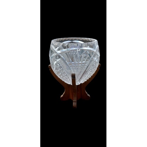 692 - UNUSAL CUT GLASS BOWL ON STAND 10