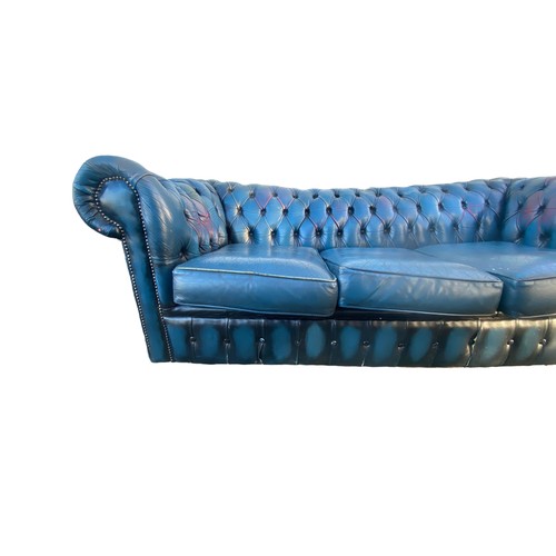 350B - A BLUE LEATHER BUTTON CHESTERFIELD SUITE