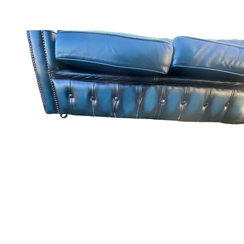 350B - A BLUE LEATHER BUTTON CHESTERFIELD SUITE