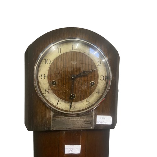 29 - OAK GRANDAUGHTER CLOCK PRESENTED TO THE DEAN OF WATERFORD 1950