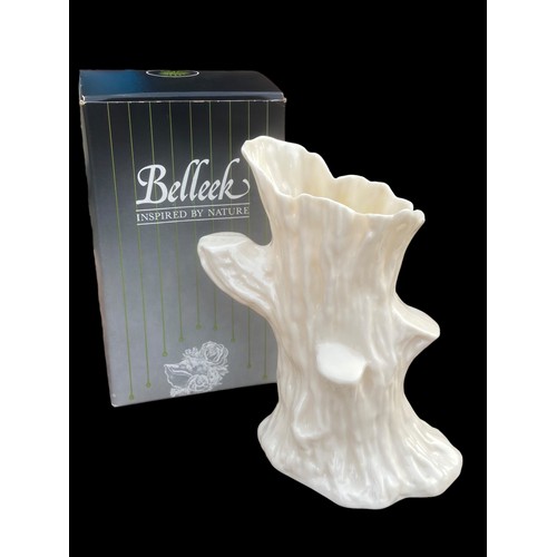 19 - A BOXED BELLEEK TREE VASE