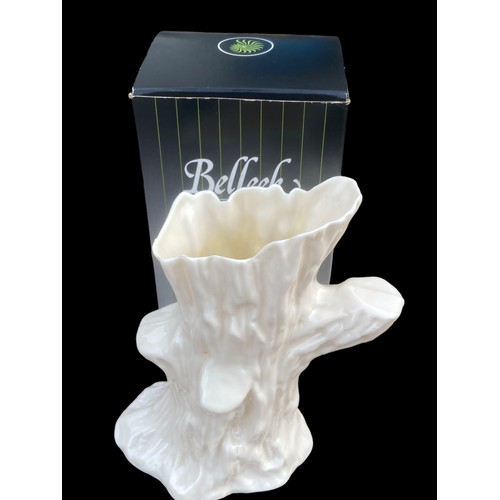 19 - A BOXED BELLEEK TREE VASE