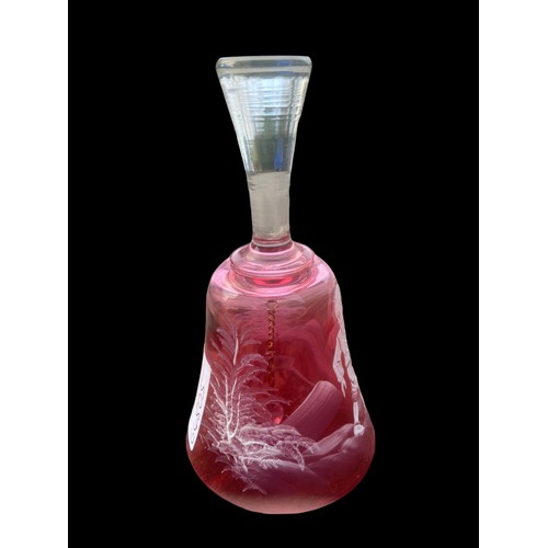 60 - A VINTAGE CRANBERRY/RUBY GLASS MARY GREGORY STYLE BELL 6