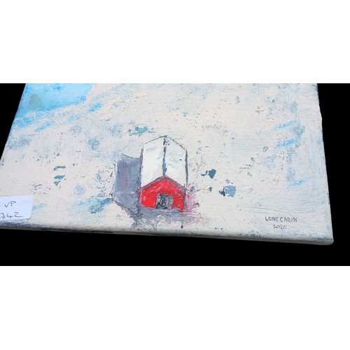 142 - AN OIL PAINTING LONE CABIN 12X9