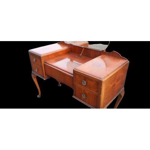 155 - WALNUT DROP WELL Q.A LEG DRESSING TABLE