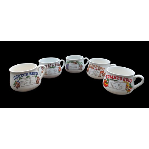 162 - FULL SET OF 5 VINTAGE RETRO SOUP MUGS