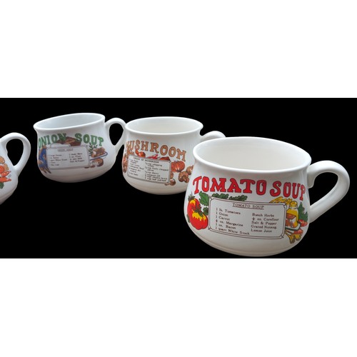 162 - FULL SET OF 5 VINTAGE RETRO SOUP MUGS