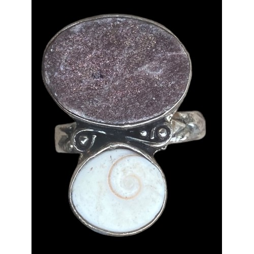 244 - AN UNUSUAL SET NATURAL STONE SILVER RING