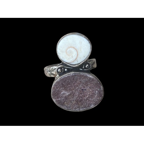 244 - AN UNUSUAL SET NATURAL STONE SILVER RING