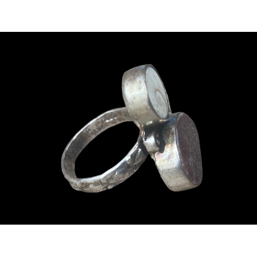 244 - AN UNUSUAL SET NATURAL STONE SILVER RING