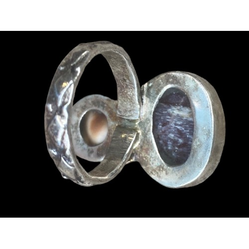 244 - AN UNUSUAL SET NATURAL STONE SILVER RING