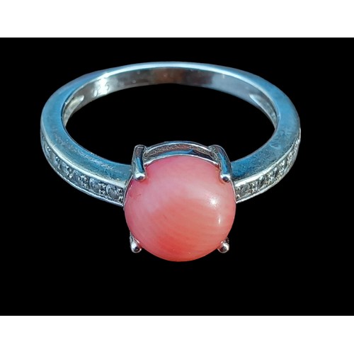 248 - SILVER GEM SET CORAL RING