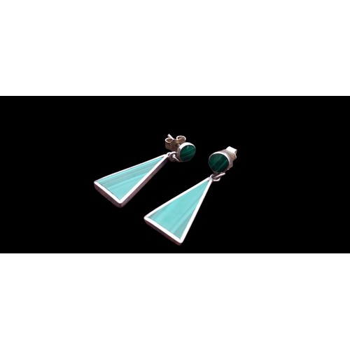 254 - A PAIR OF SILVER MALACHITE EARRINGS