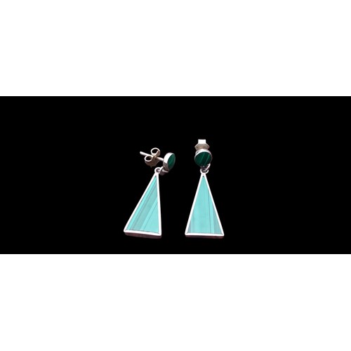 254 - A PAIR OF SILVER MALACHITE EARRINGS