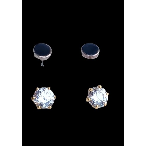 275 - 2 PAIR OF SILVER EARRINGS ..JET AND SOLITAIRE