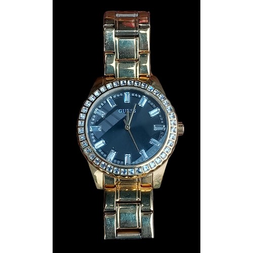 282 - A GUESS GOLD TONE BLACK DIAL SPARKLY DIAL WATCH
