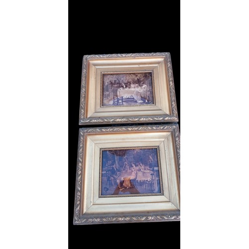 284 - 2 COURTING GENT CRYSTOLEUMS IN FANTASTIC ANTIQUE GILT FRAMES 14 x 17