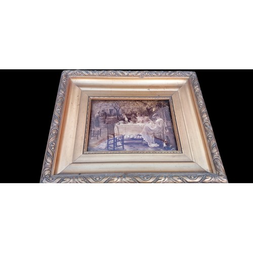 284 - 2 COURTING GENT CRYSTOLEUMS IN FANTASTIC ANTIQUE GILT FRAMES 14 x 17