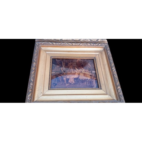 284 - 2 COURTING GENT CRYSTOLEUMS IN FANTASTIC ANTIQUE GILT FRAMES 14 x 17