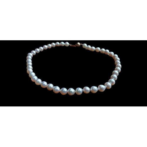 529 - A STRAND OF NATURAL PEARLS WITH KNOTS BETWEEN 18