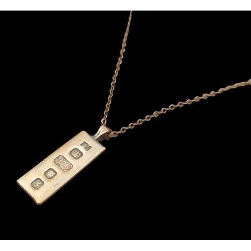 536 - 9ct GOLD IGNOT ON 9ct GOLD CHAIN