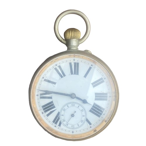 551 - A BEAUTIFUL GOLIATH ARGENTAN POCKET WATCH WITH OPEN ESCAPEMENT BACK UNDER GLASS