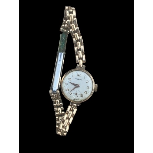 553 - A VINTAGE ELBRO 9ct GOLD WATCH WITH A ROLLED GOLD AND STAINLESS STEEL BRACELET P.W.O