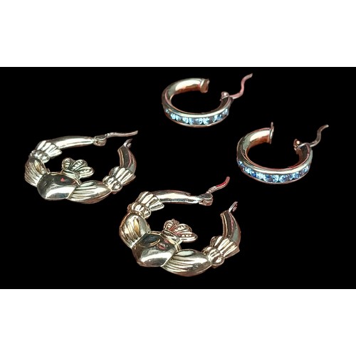 558 - 2 PAIRS OF 9CT GOLD EARRINGS- 1 HOOP SET WITH CLEAR STONES & 1 CREOLE (SLIGHT DENT) 5.5G