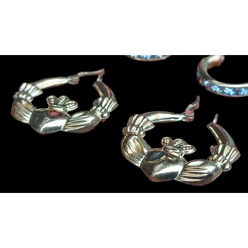 558 - 2 PAIRS OF 9CT GOLD EARRINGS- 1 HOOP SET WITH CLEAR STONES & 1 CREOLE (SLIGHT DENT) 5.5G